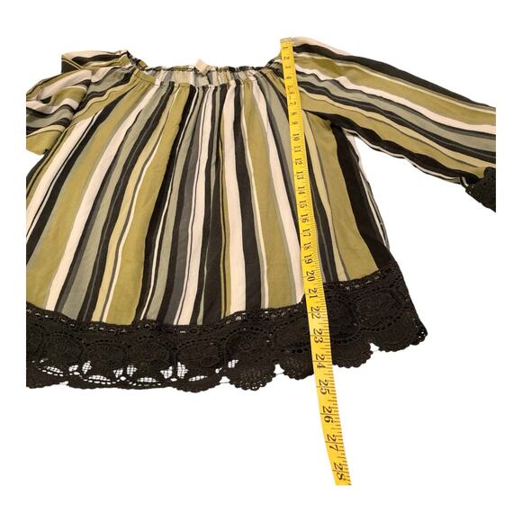 Est. 1946 Green and Black Striped Lace Trimmed Blouse Size M EUC - Picture 5 of 7